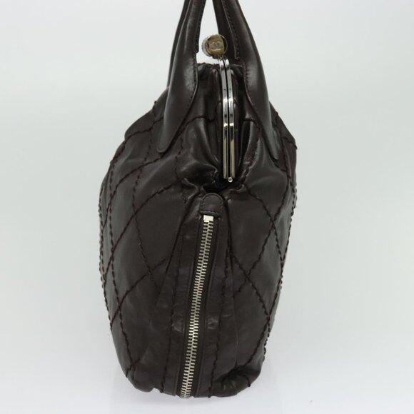 CHANEL Wild Stitch Matelasse Hand Bag Leather Brown Silver CC Auth 135451 - Picture 5 of 16